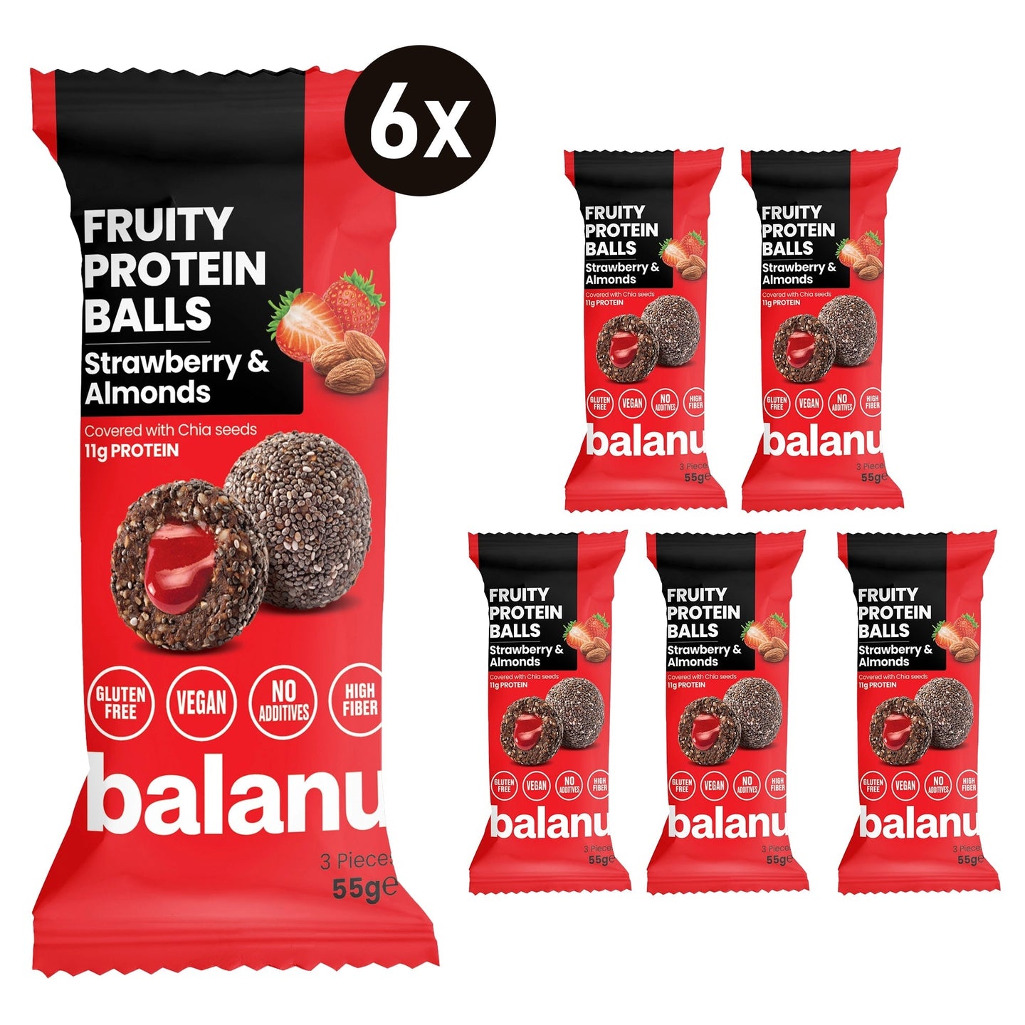 Balanu Fruity Protein Balls Strawberry & Almonds 55 g x 6-0
