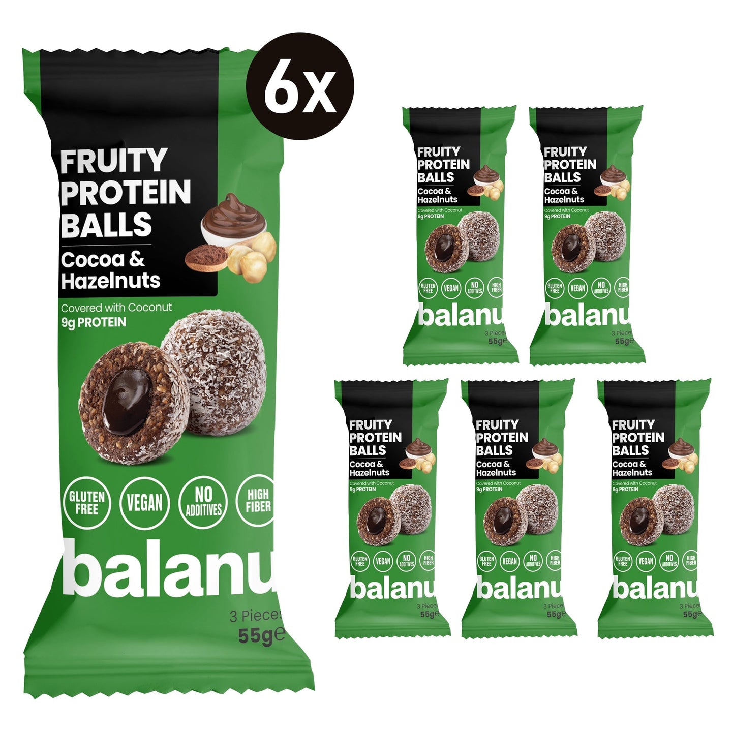 Balanu Fruity Protein Balls Cocoa & Hazelnuts 55 g x 6-0